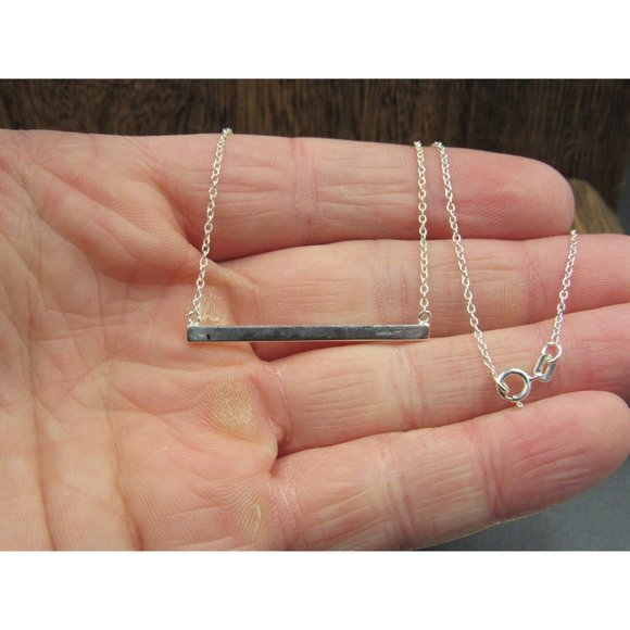 16 Inch Sterling Silver Single Bar Simple Necklace - Picture 2 of 5